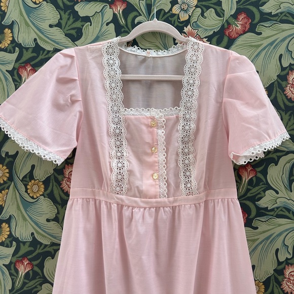 Vintage Pink cotton blend empire waist maxi dress / cottage core nightgown - Picture 3 of 4